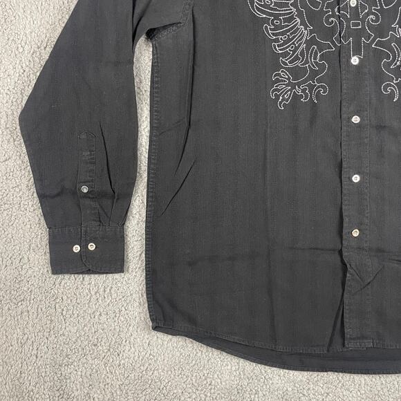 Avirex Men's XL Black Embroidered Cotton Polyester Long Sleeve Button Up Shirt - Picture 7 of 15